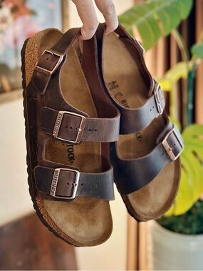 Birkenstock Milano Oiled Dark Brown Leather Sandals